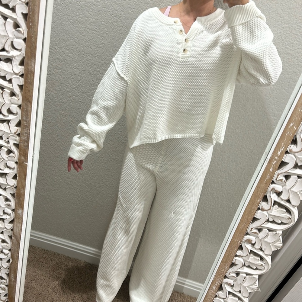 🆕 sincerely Jules 2 piece white waffle knit white loungewear set M/XL